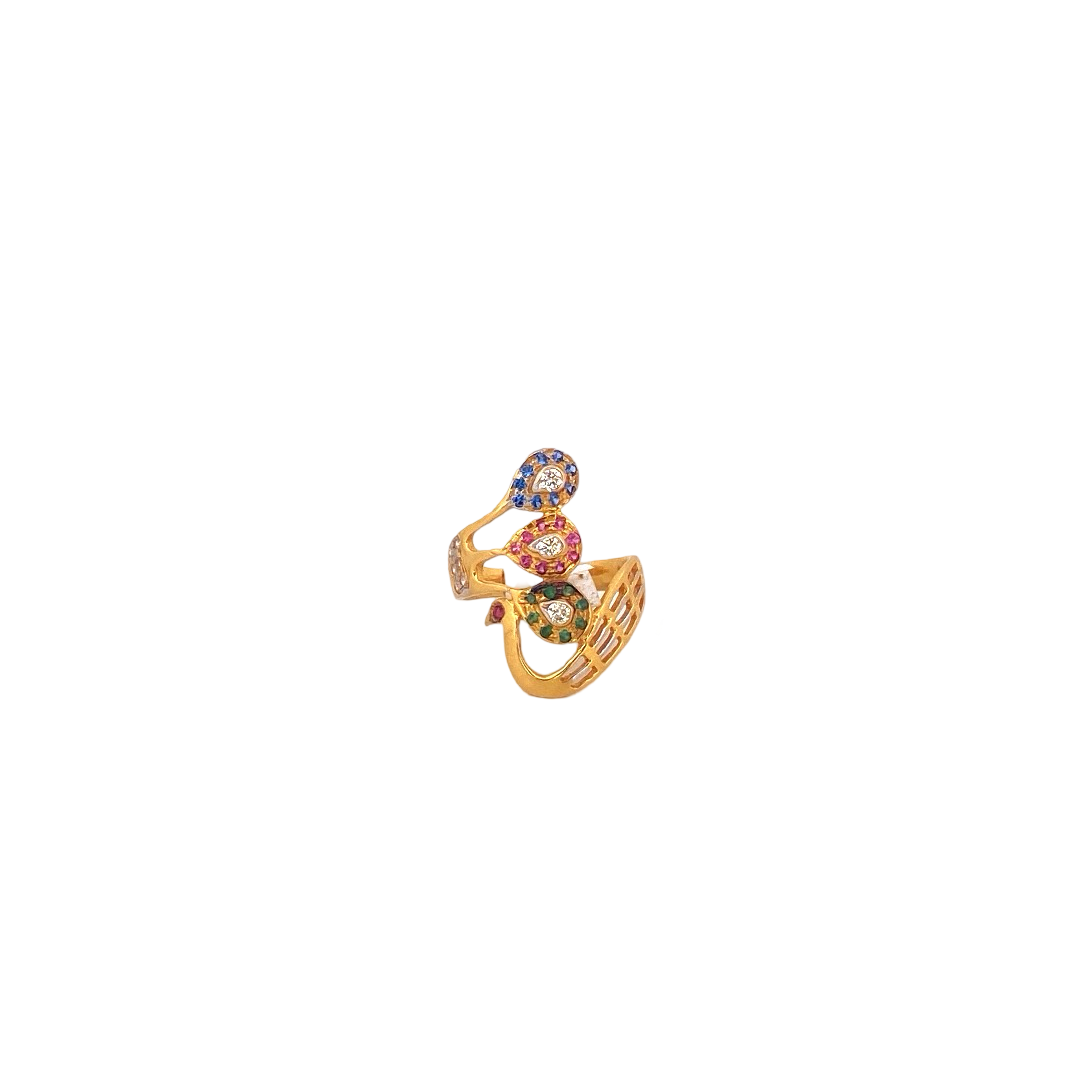 22K Gold Multi-colour CZ Designer Ladies Ring
