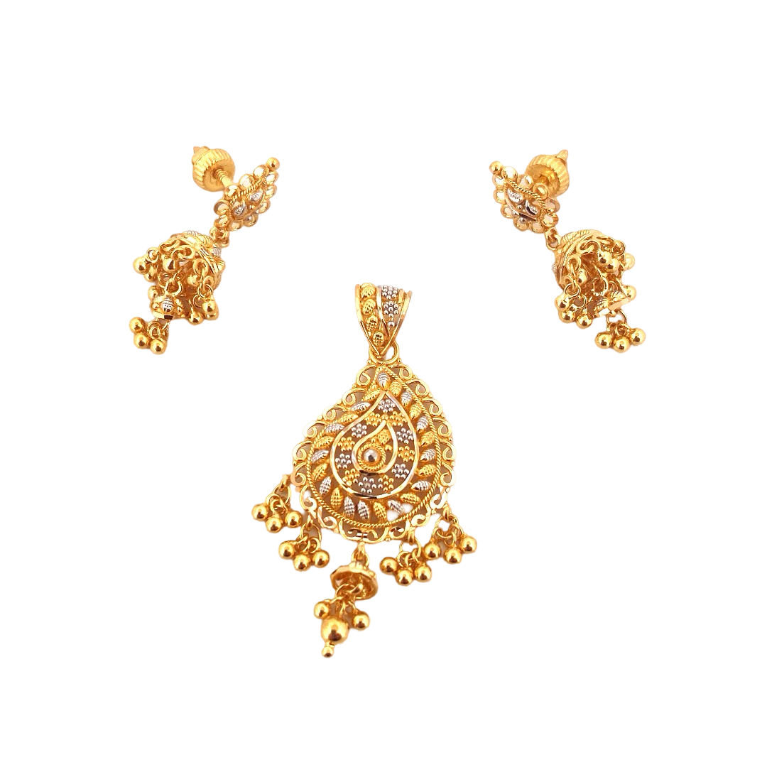 22K Gold Two-tone Designer Pendant Set