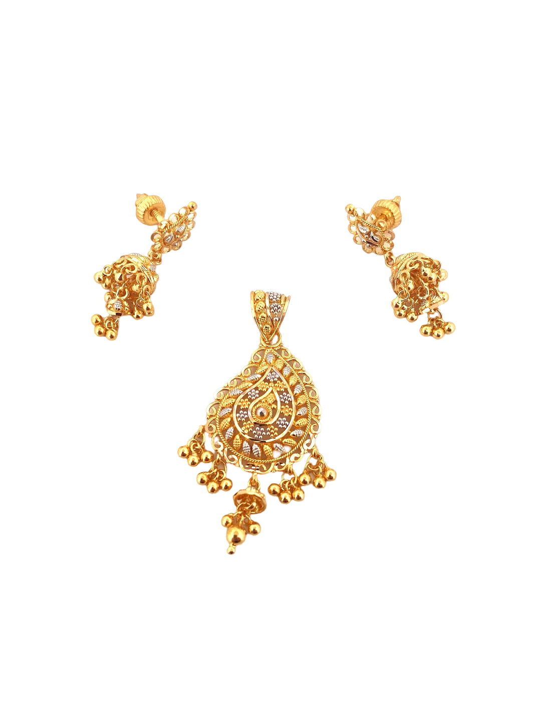 22K Gold Two-tone Designer Pendant Set