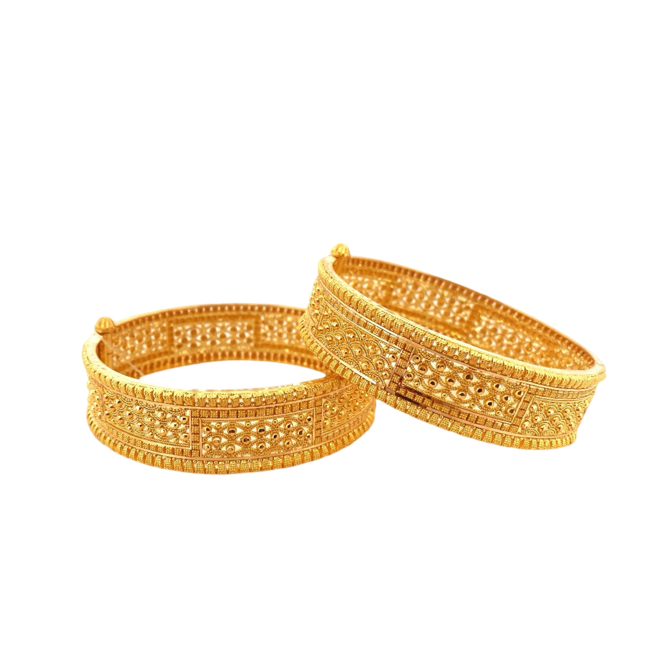 22K Gold Designer 2 Pieces Set Of Ladies Screw Bangles