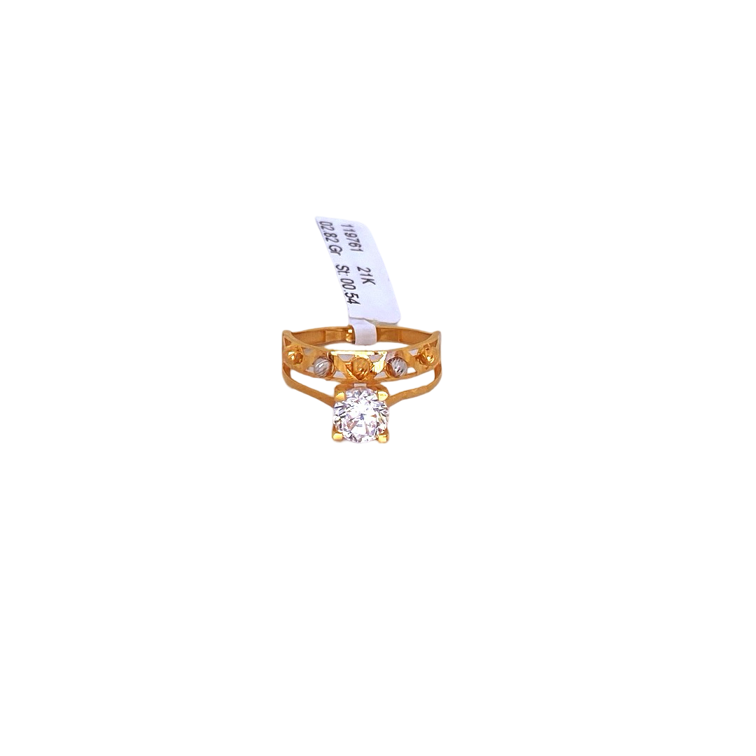 21K Gold Two-tone CZ Solitaire Designer Ladies Ring