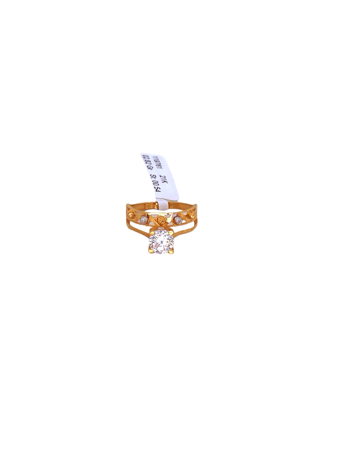 21K Gold Two-tone CZ Solitaire Designer Ladies Ring