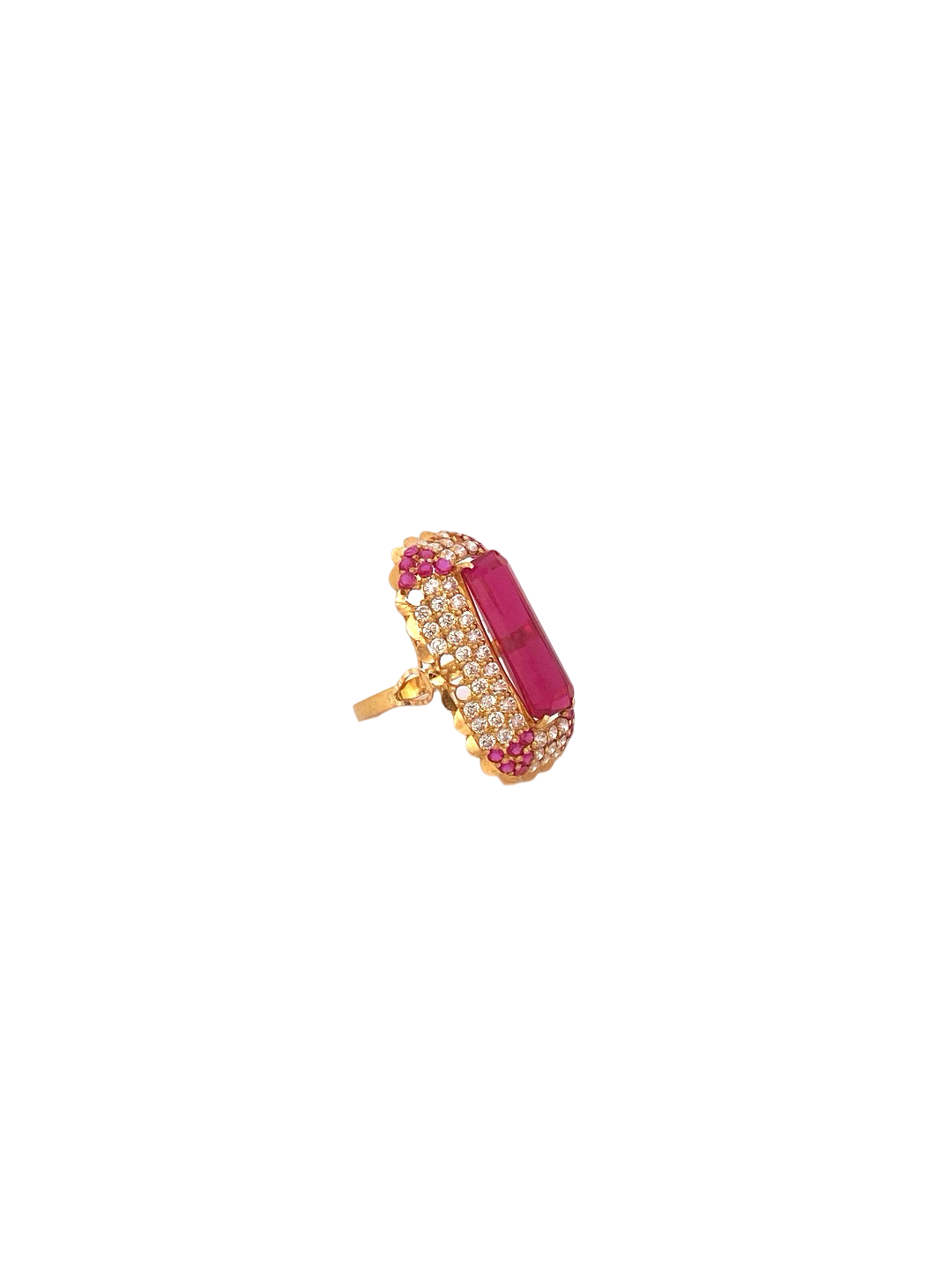 22K Gold Pink CZ Designer Ladies Ring
