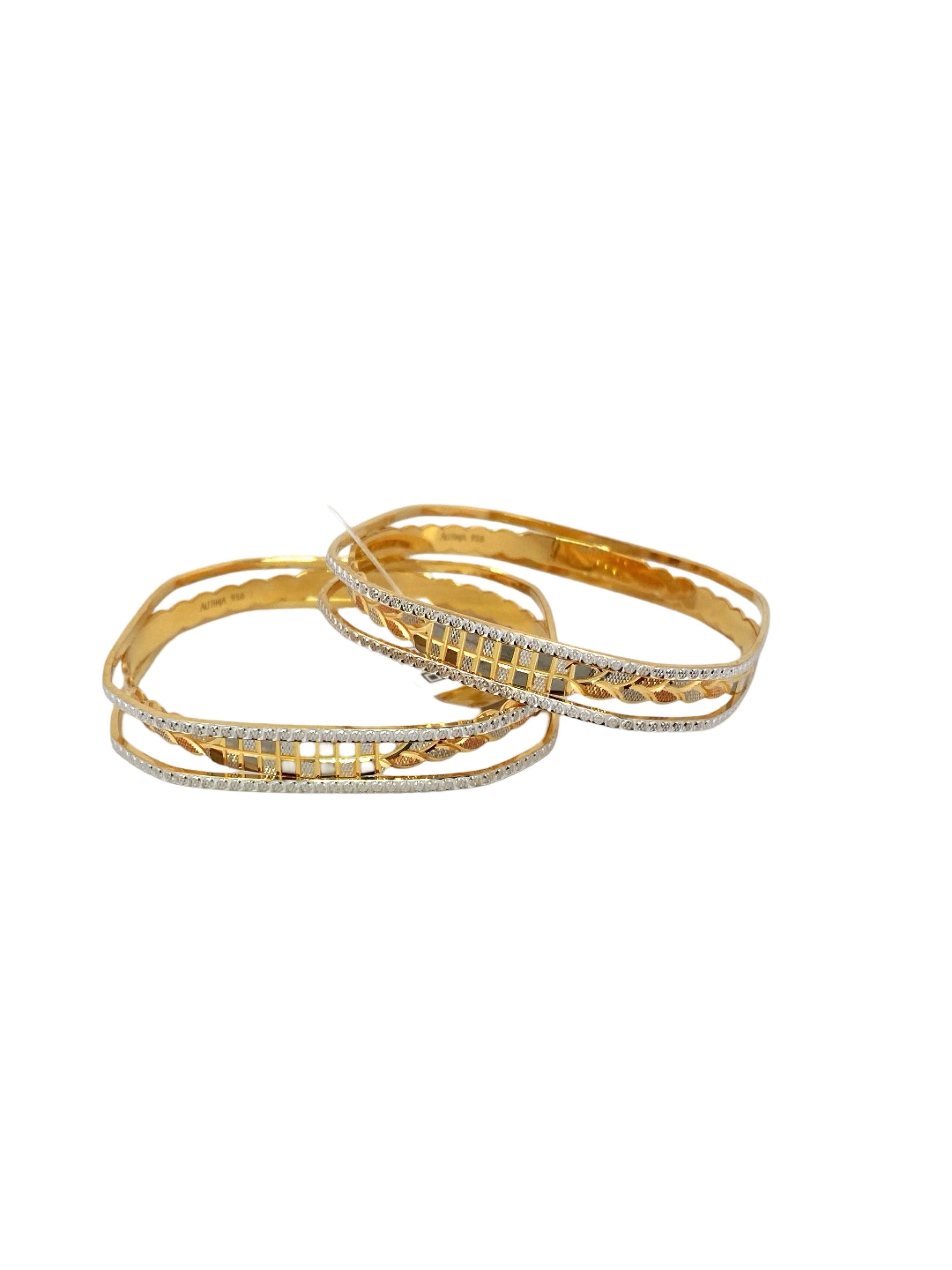 22K Gold Tri-tone Designer 2 Pieces Set Of Ladies Bangles