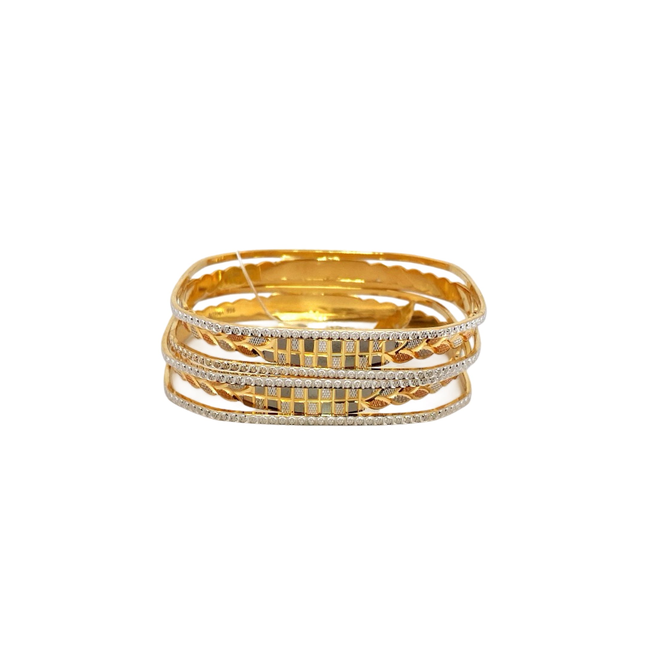 22K Gold Tri-tone Designer 2 Pieces Set Of Ladies Bangles