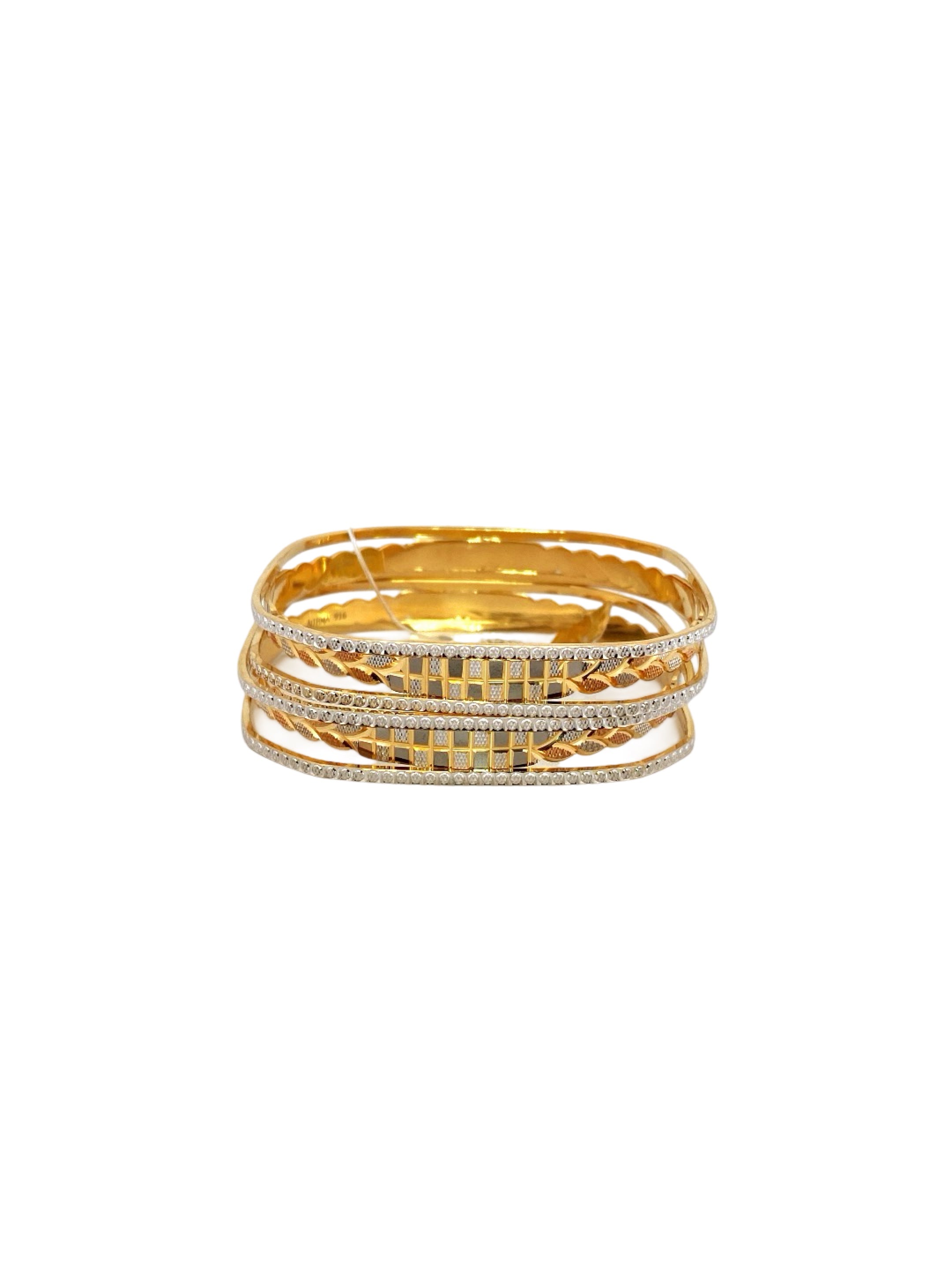 22K Gold Tri-tone Designer 2 Pieces Set Of Ladies Bangles