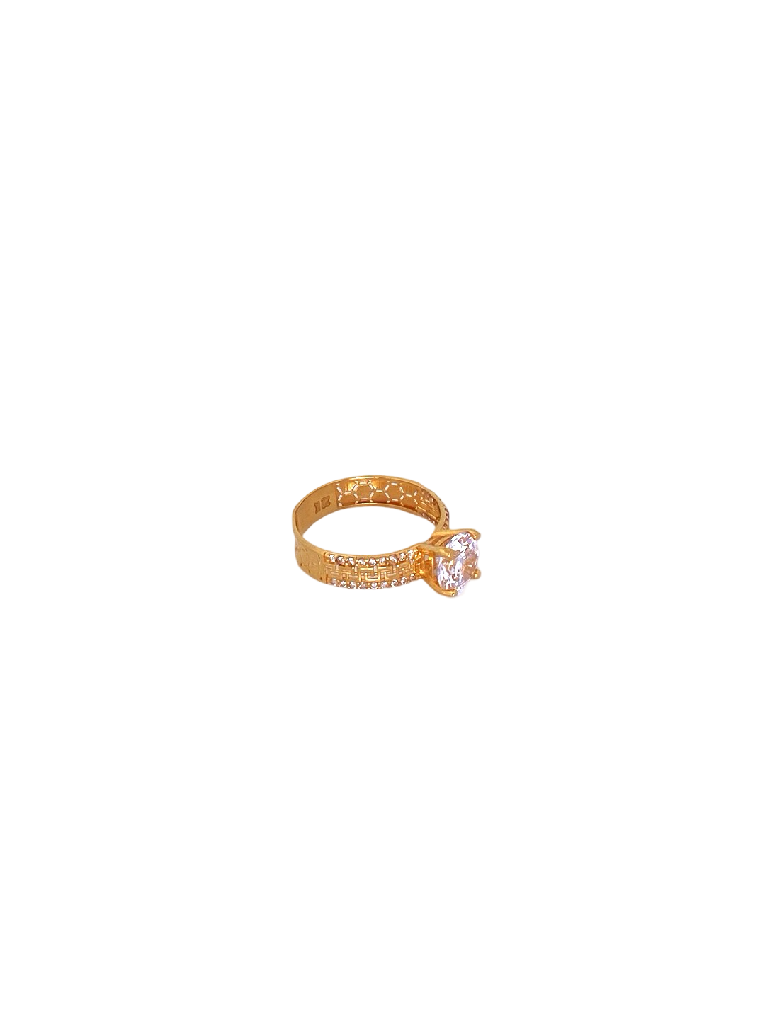 22K Gold CZ Solitaire Designer Ladies Ring