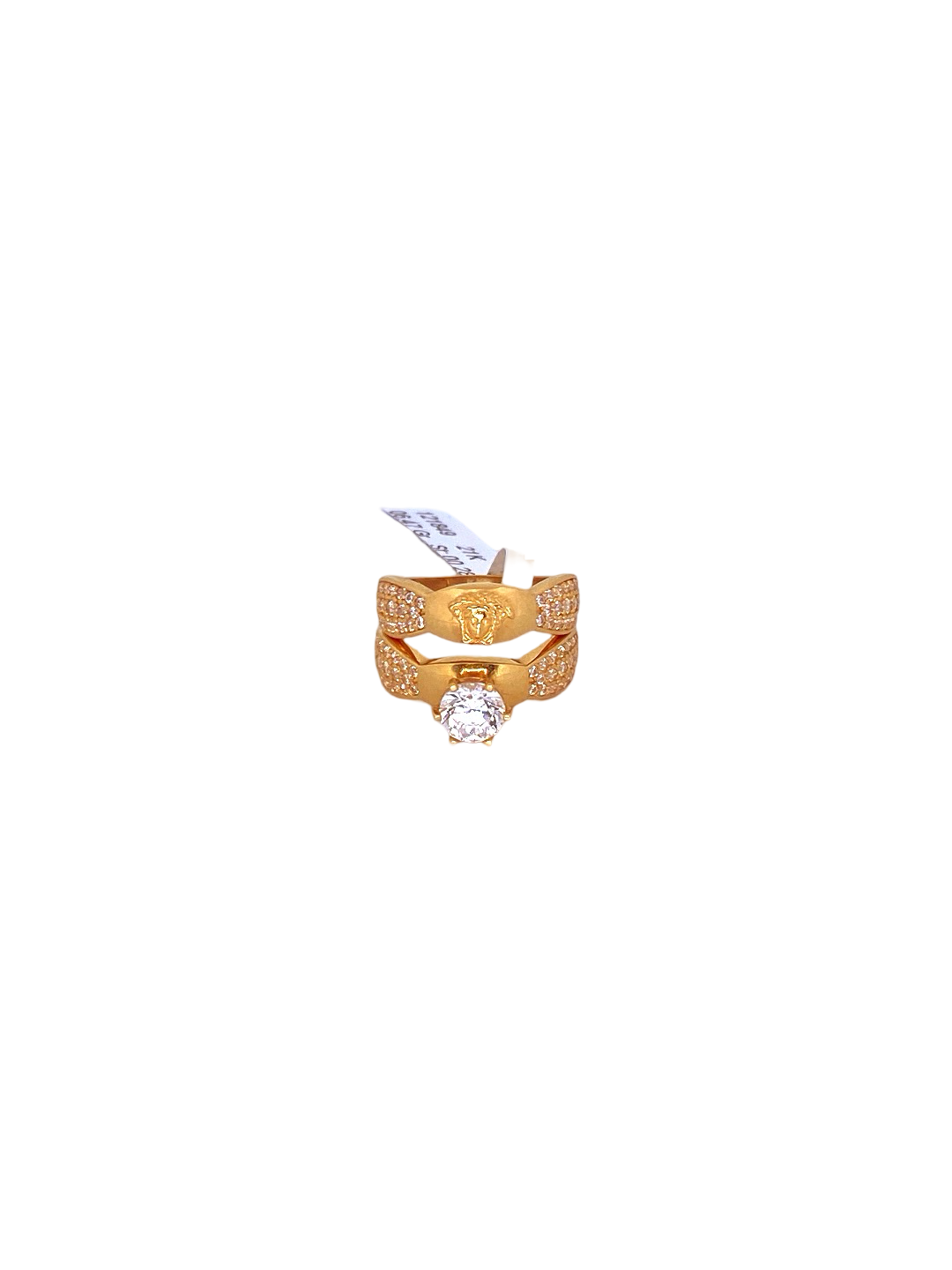 21K Gold CZ Solitaire Designer Ladies Ring