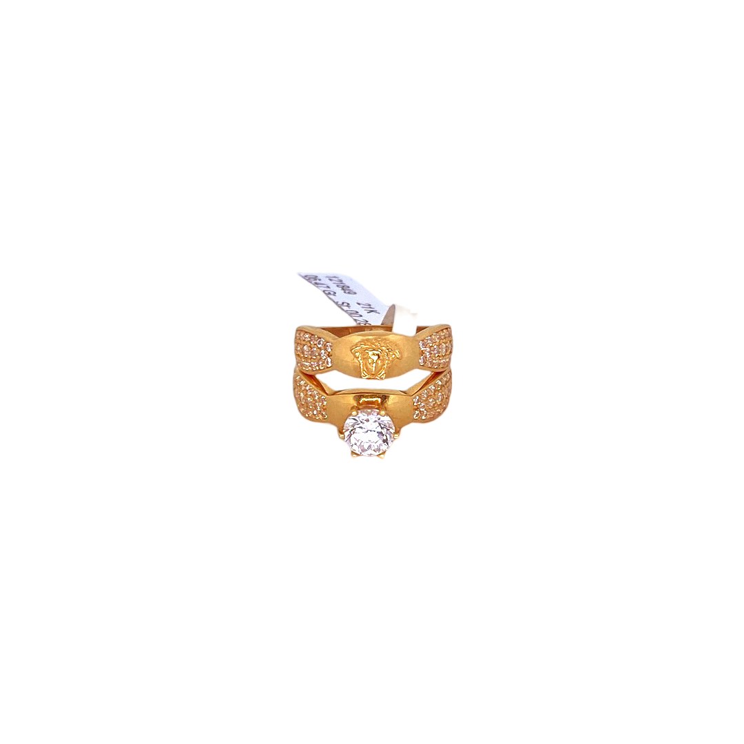 21K Gold CZ Solitaire Designer Ladies Ring