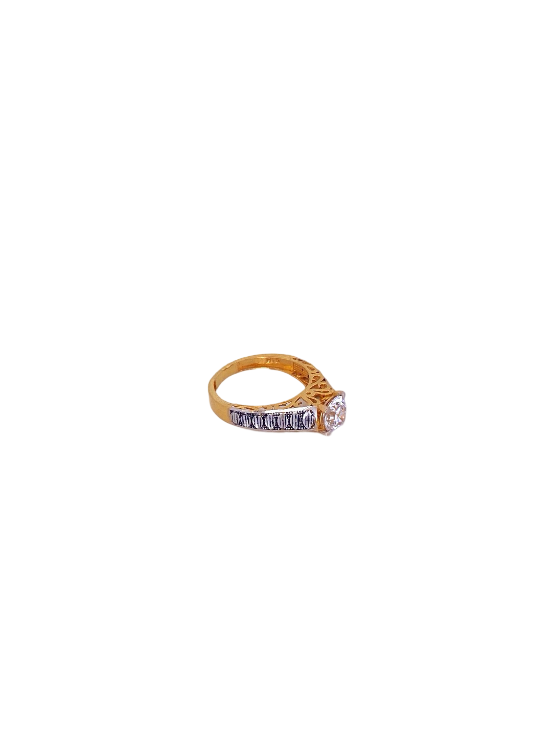 22K Gold CZ Solitaire Designer Ladies Ring