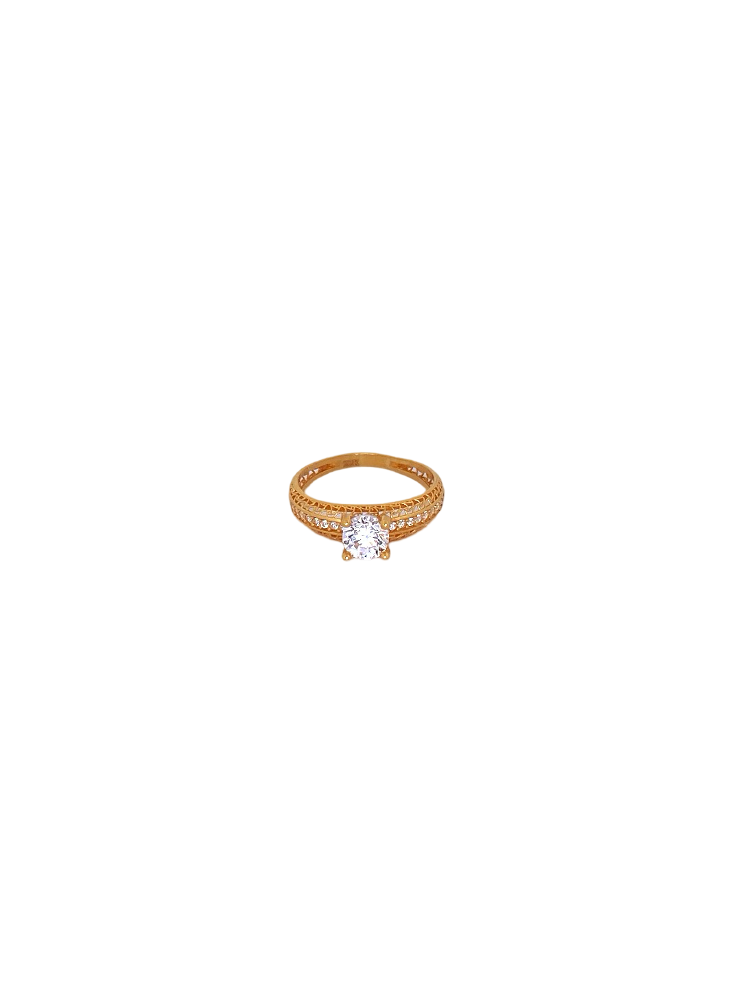 22K Gold CZ Solitaire Designer Ladies Ring