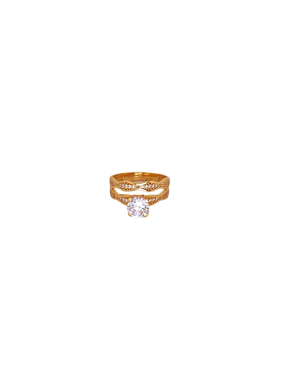22K Gold CZ Solitaire Designer Ladies Ring
