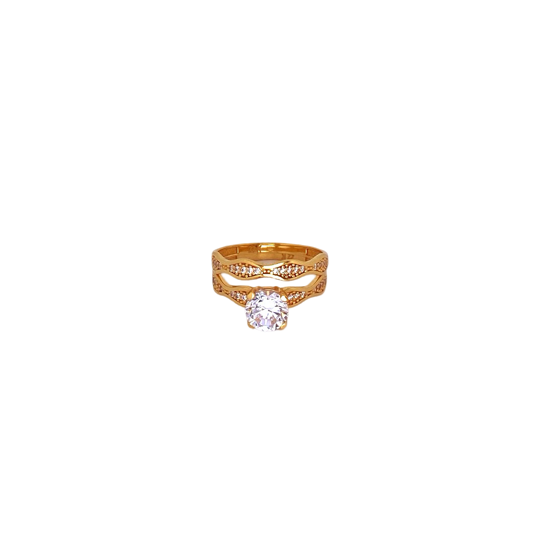 22K Gold CZ Solitaire Designer Ladies Ring