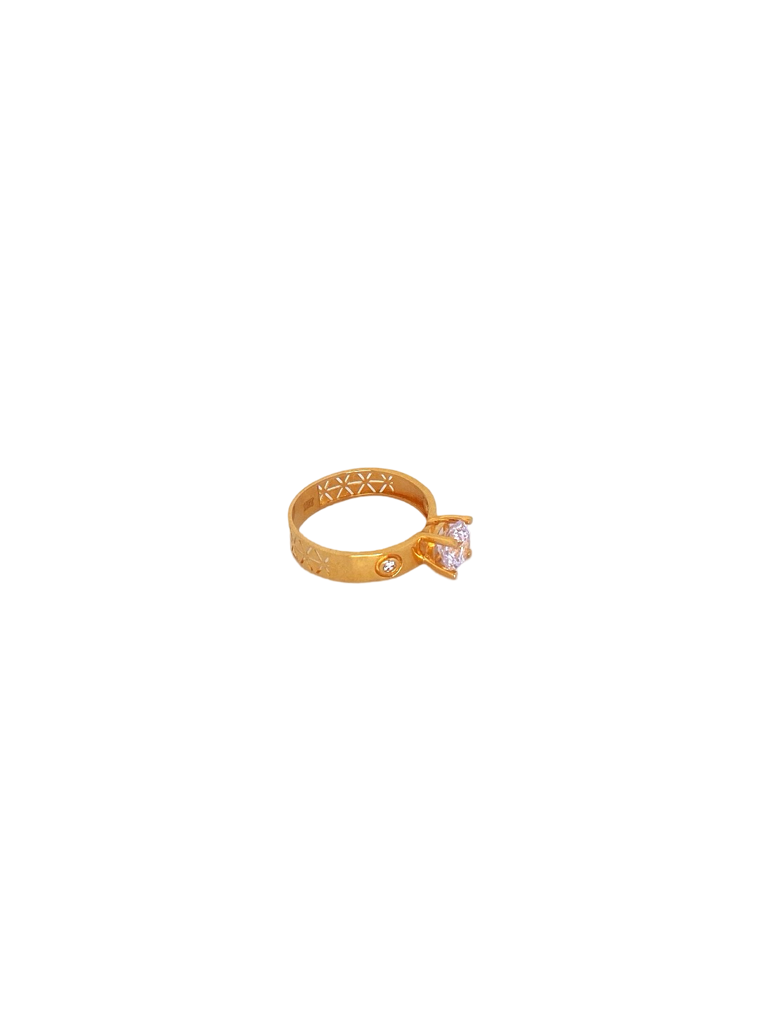 22K Gold CZ Solitaire Designer Ladies Ring
