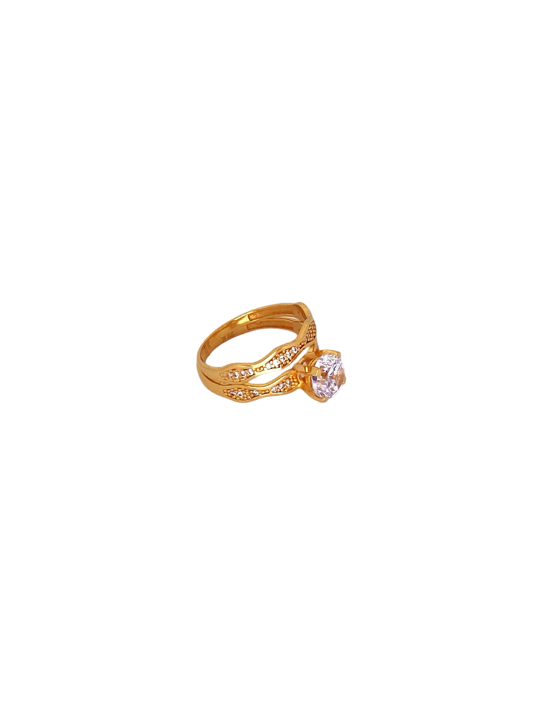 22K Gold CZ Solitaire Designer Ladies Ring