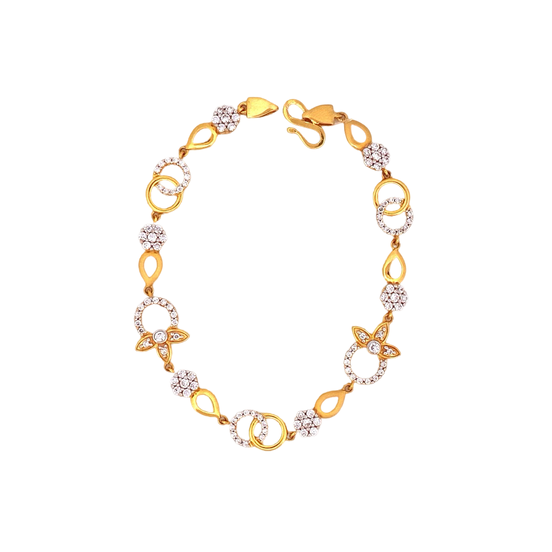 22K Gold CZ Flower Designer Ladies Bracelet