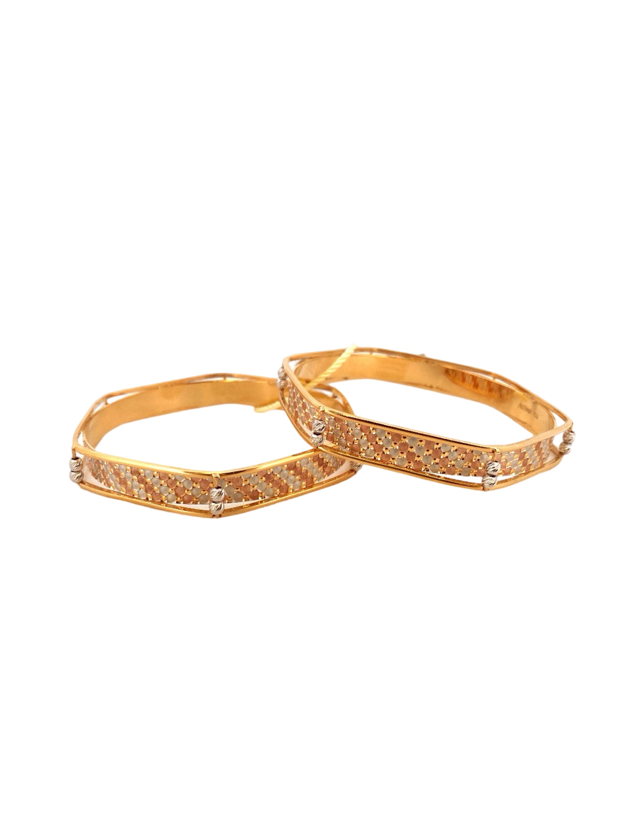 22K Gold Tri-tone Designer 2 Pieces Set Of Bangles