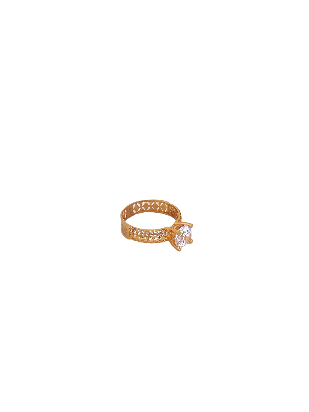 22K Gold CZ Solitaire Designer Ladies Ring