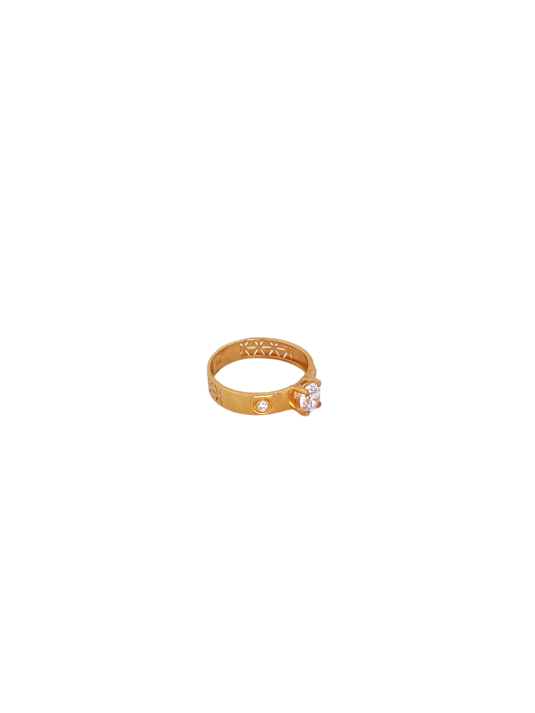 22K Gold CZ Solitaire Designer Ladies Ring