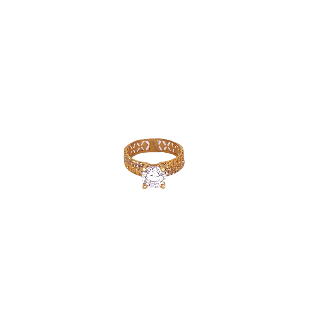 22K Gold CZ Solitaire Designer Ladies Ring
