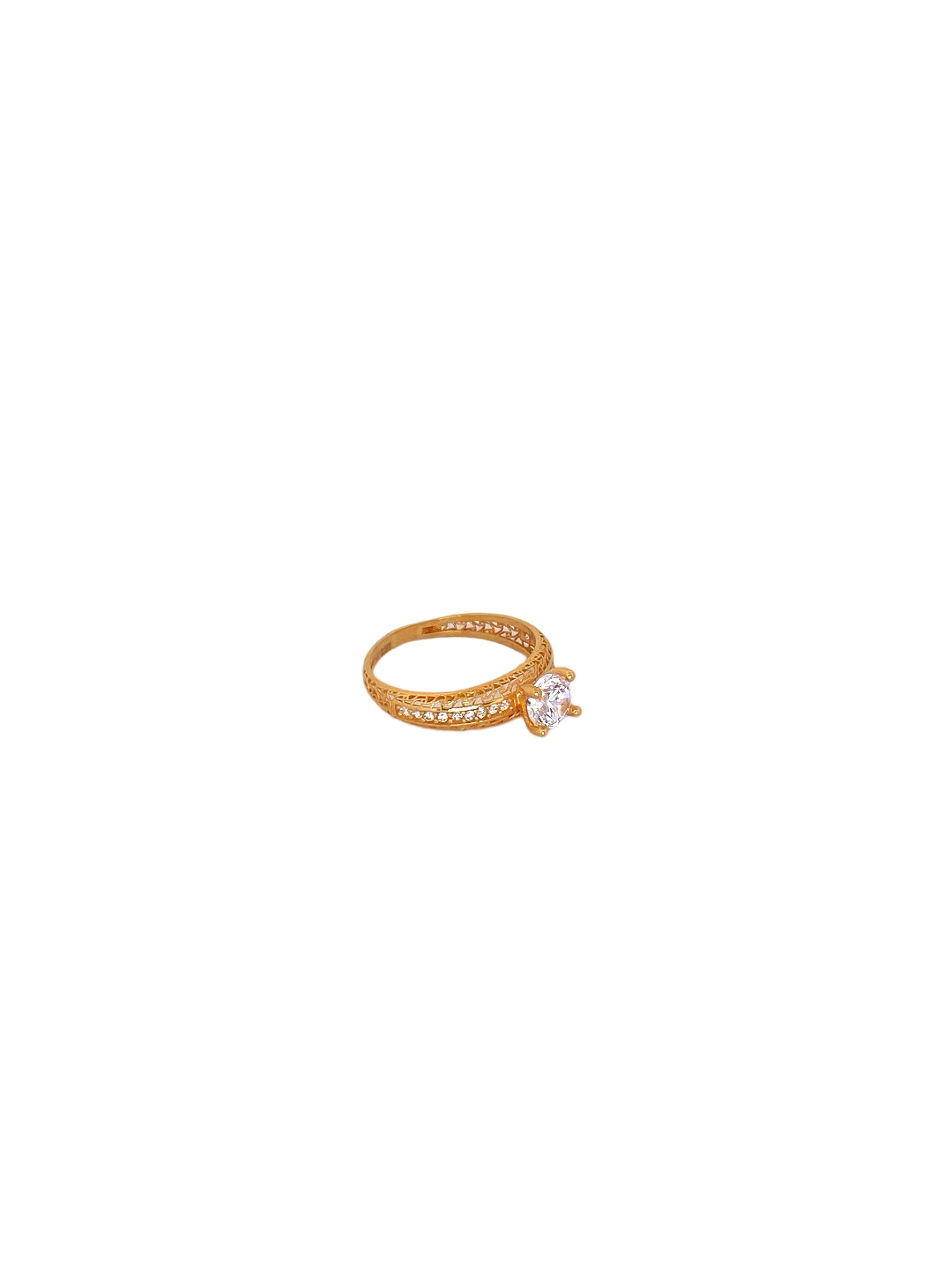 22K Gold CZ Solitaire Designer Ladies Ring