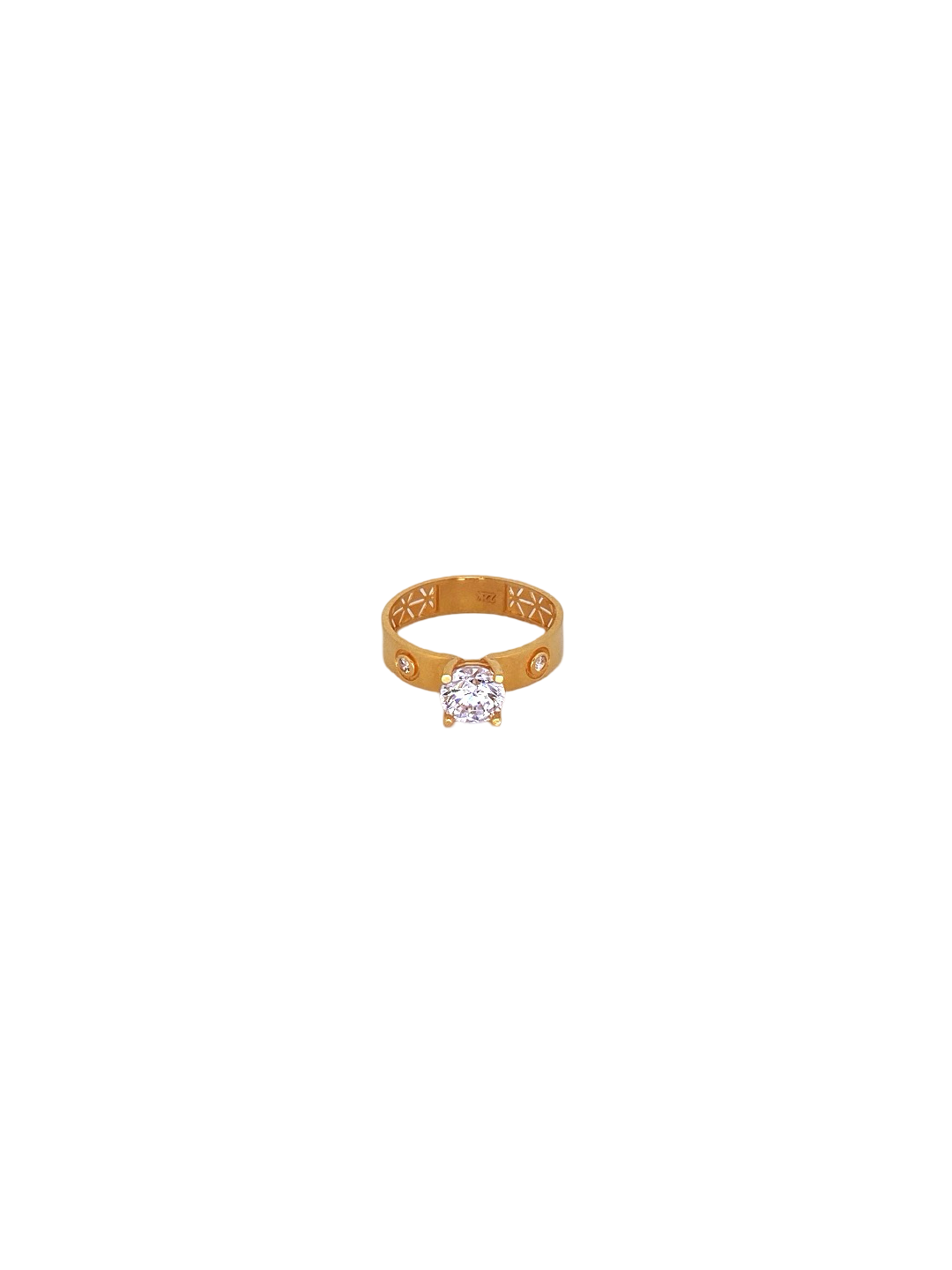 22K Gold CZ Solitaire Designer Ladies Ring