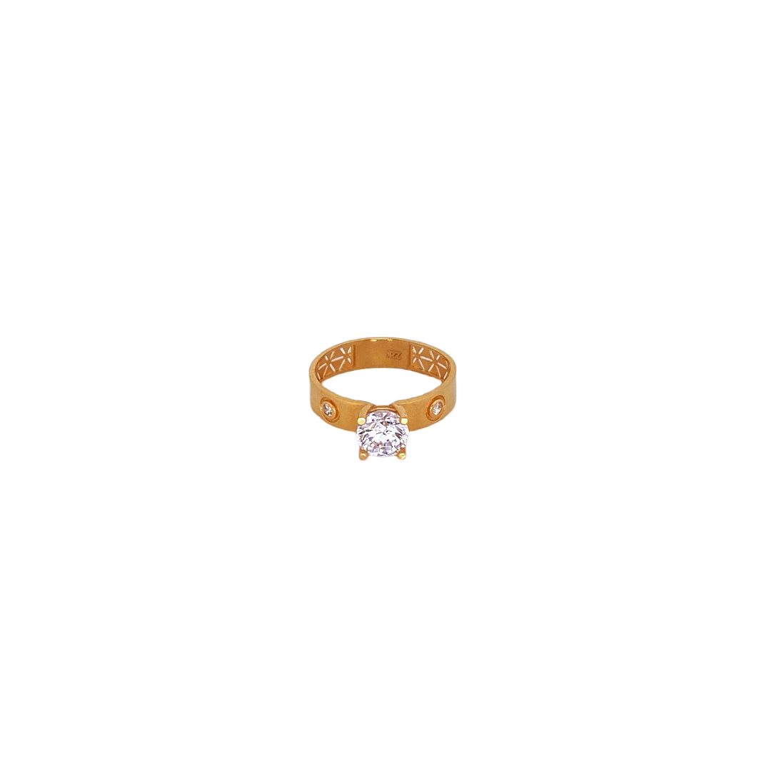 22K Gold CZ Solitaire Designer Ladies Ring