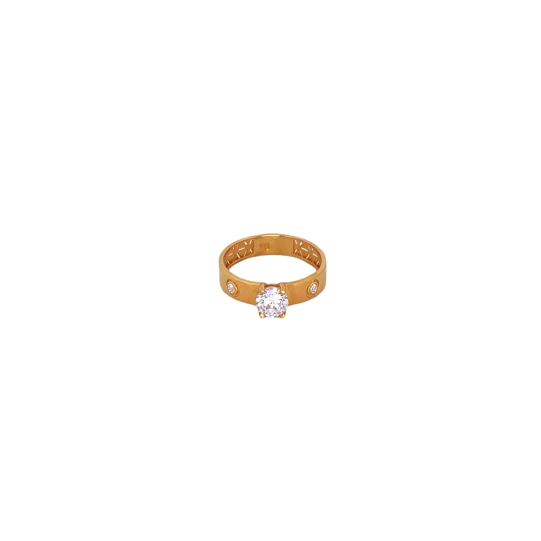 22K Gold CZ Solitaire Designer Ladies Ring