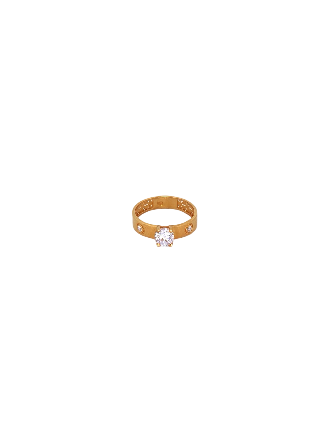 22K Gold CZ Solitaire Designer Ladies Ring