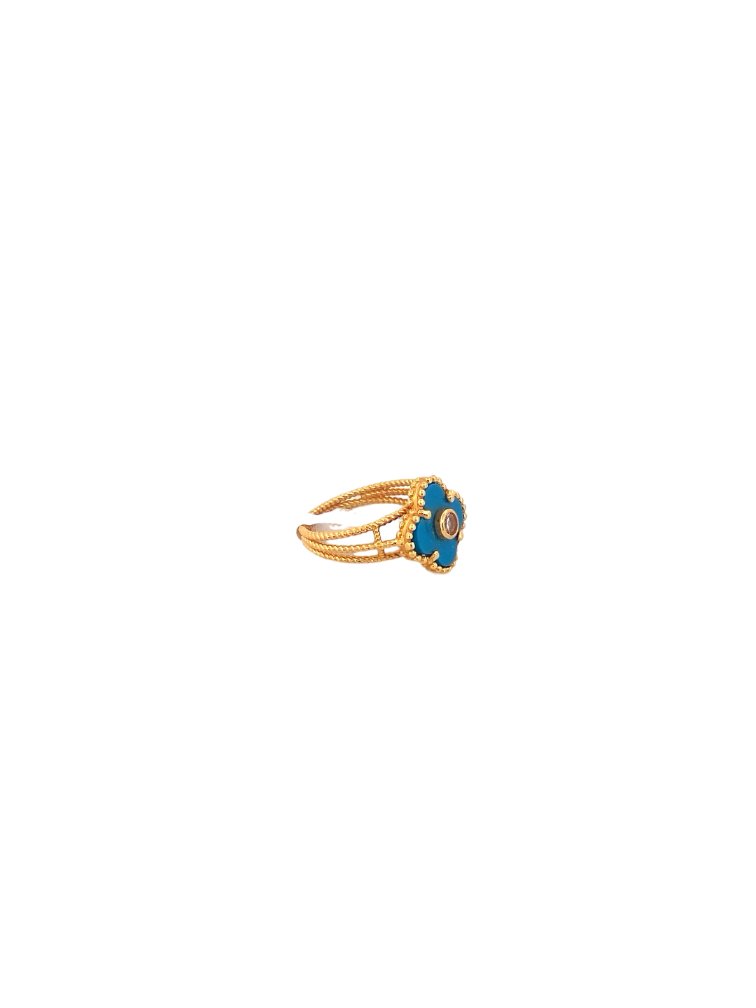 22K Gold Blue Flower Designer Ladies Ring