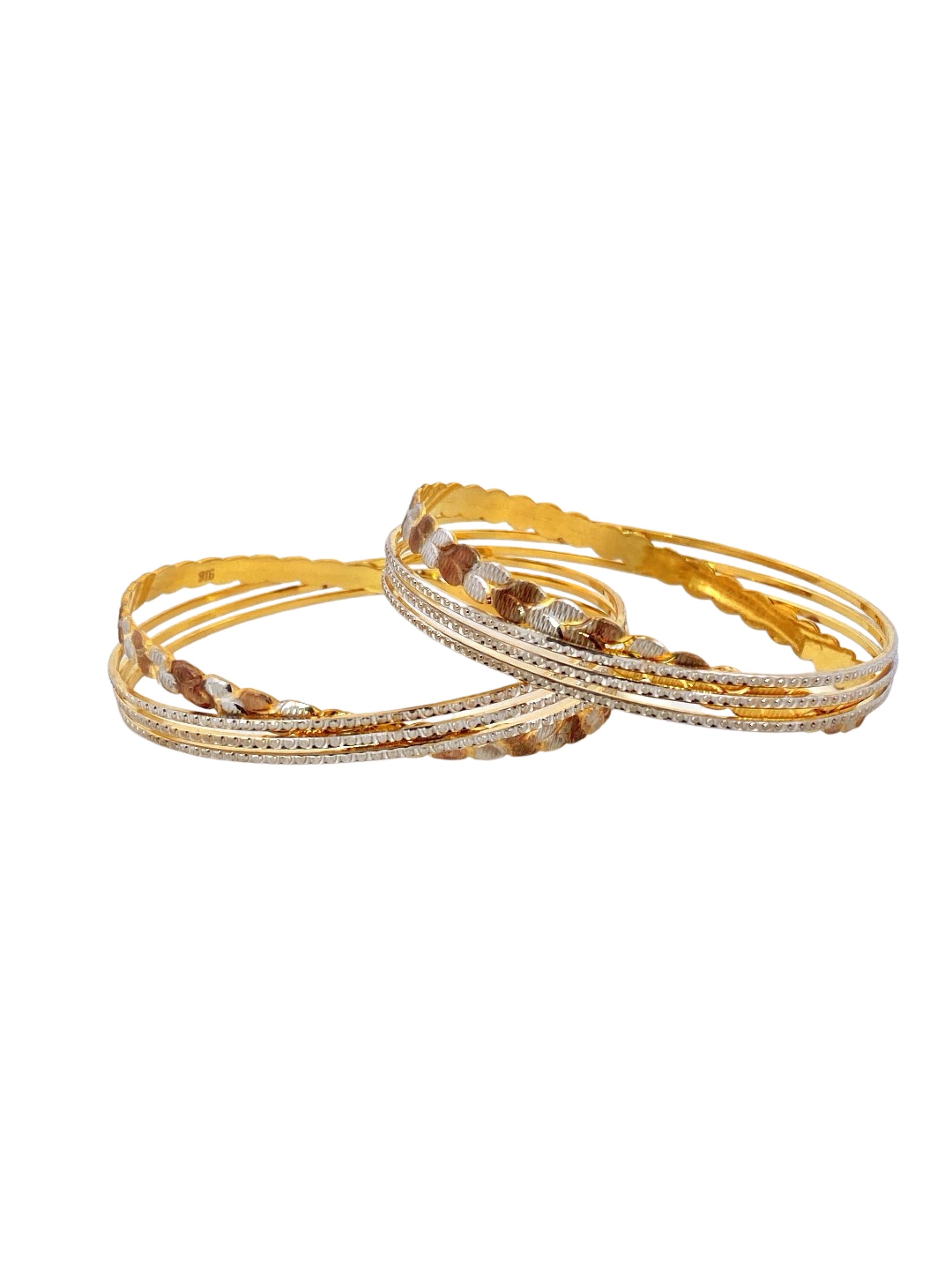 22K Gold Tri-tone Designer 2 Pieces Set Of Ladies Bangles