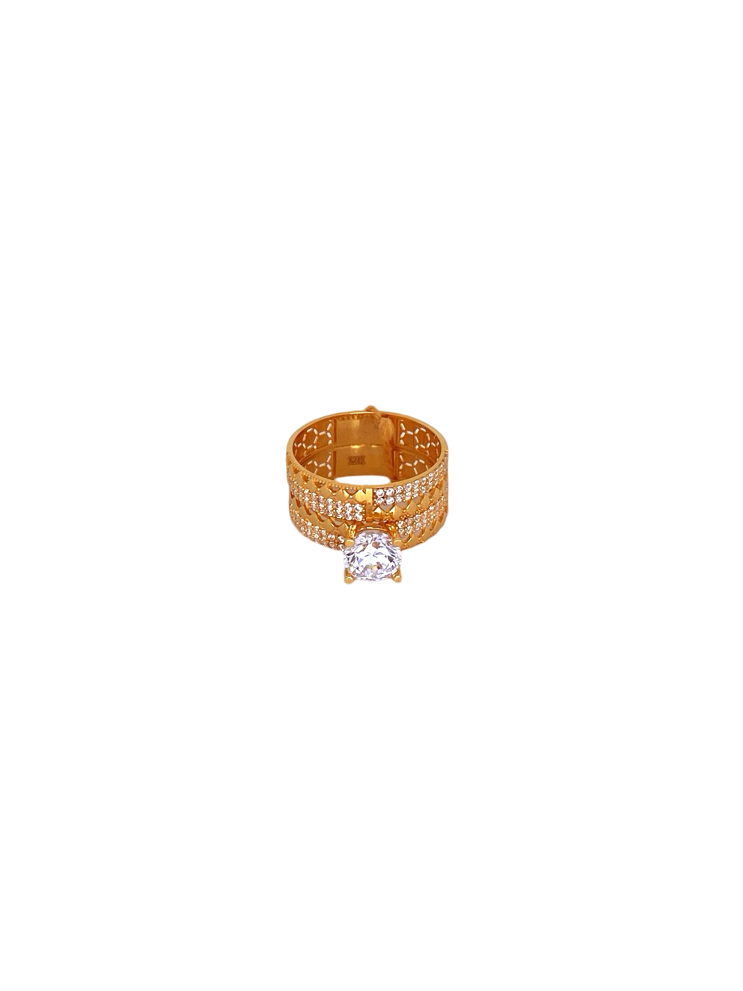 22K Gold CZ Solitaire Designer Ladies Ring