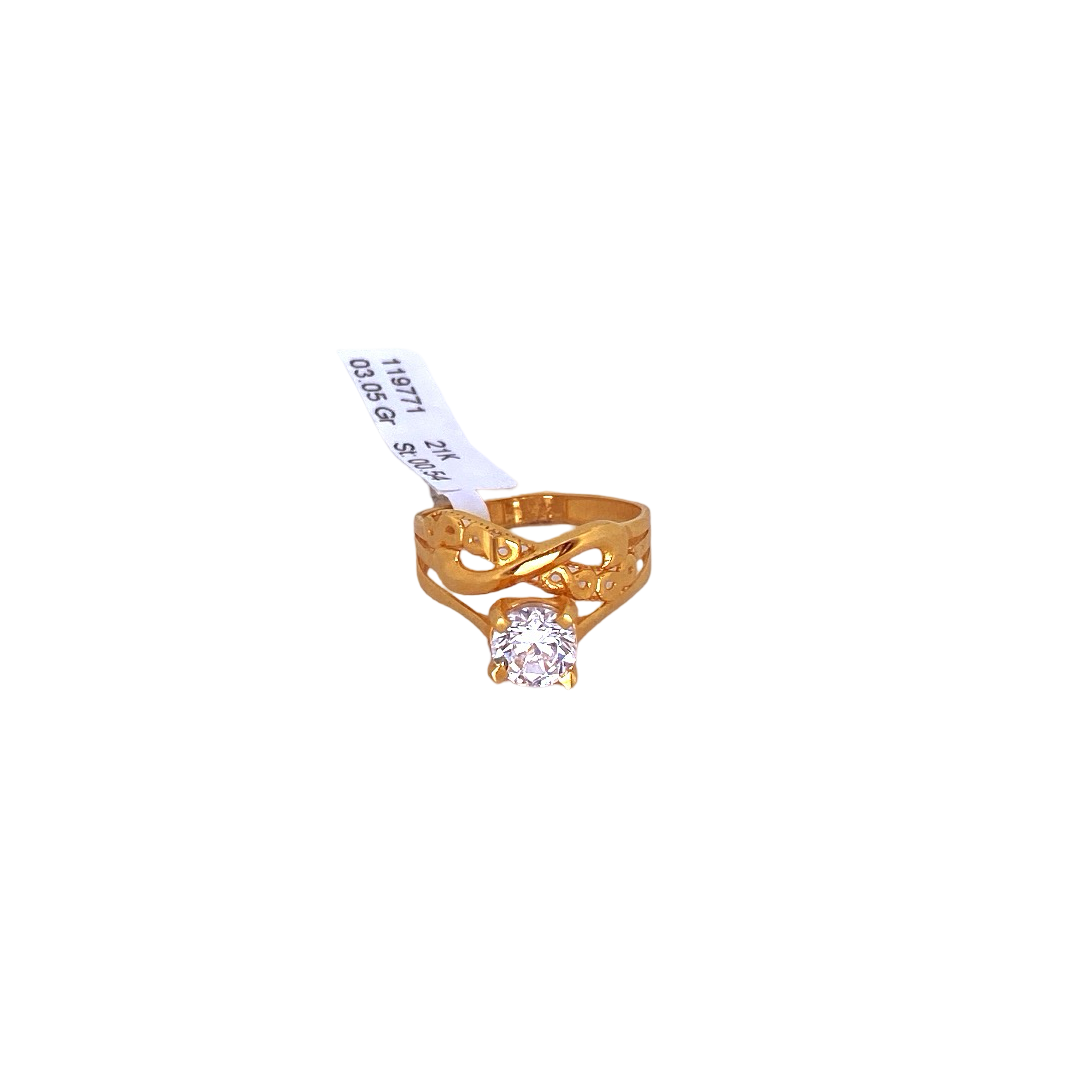 21K Gold CZ Solitaire Designer Ladies Ring