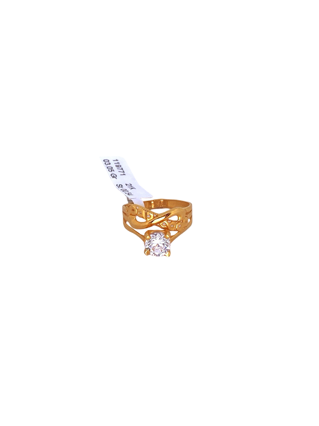 21K Gold CZ Solitaire Designer Ladies Ring