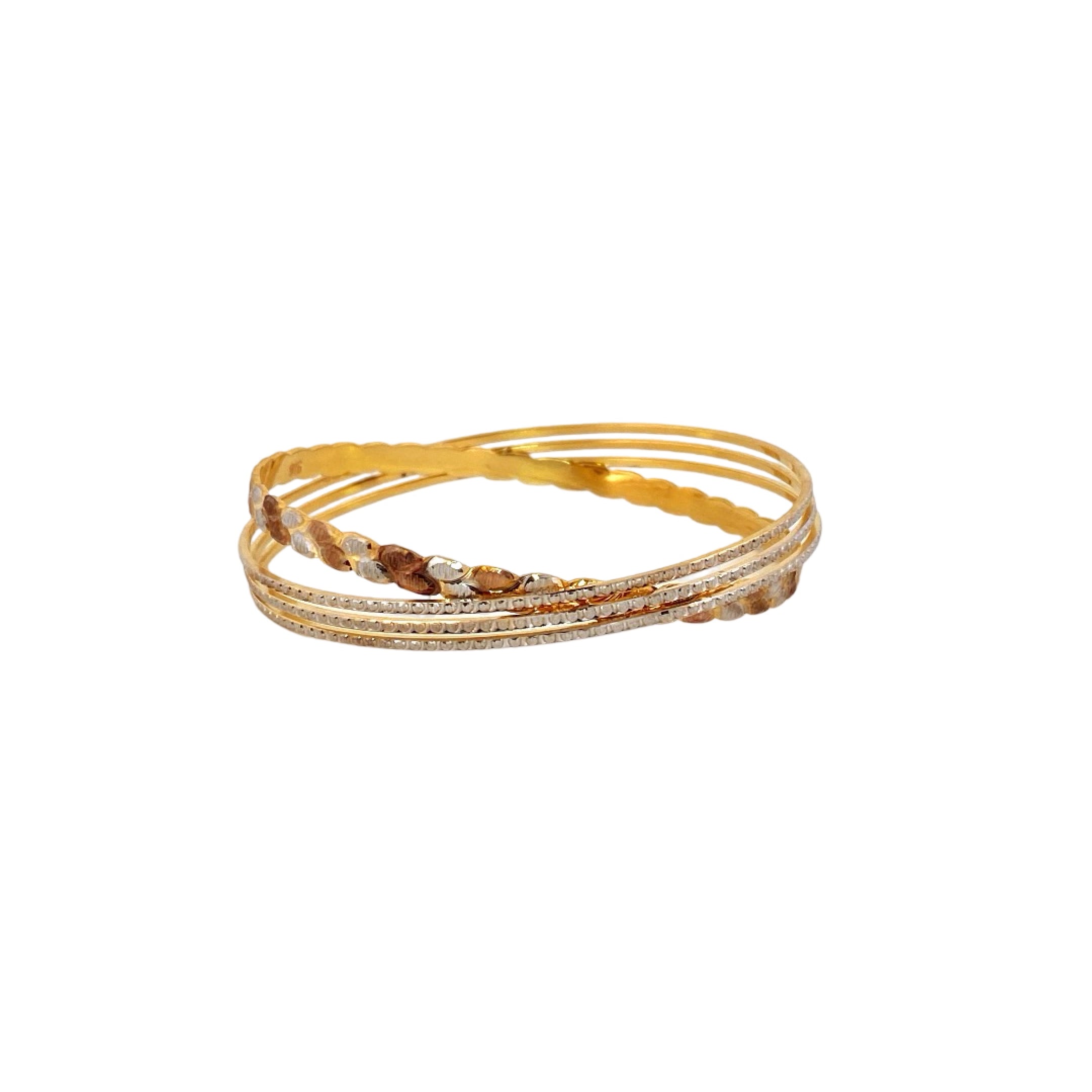 22K Gold Tri-tone Designer 2 Pieces Set Of Ladies Bangles