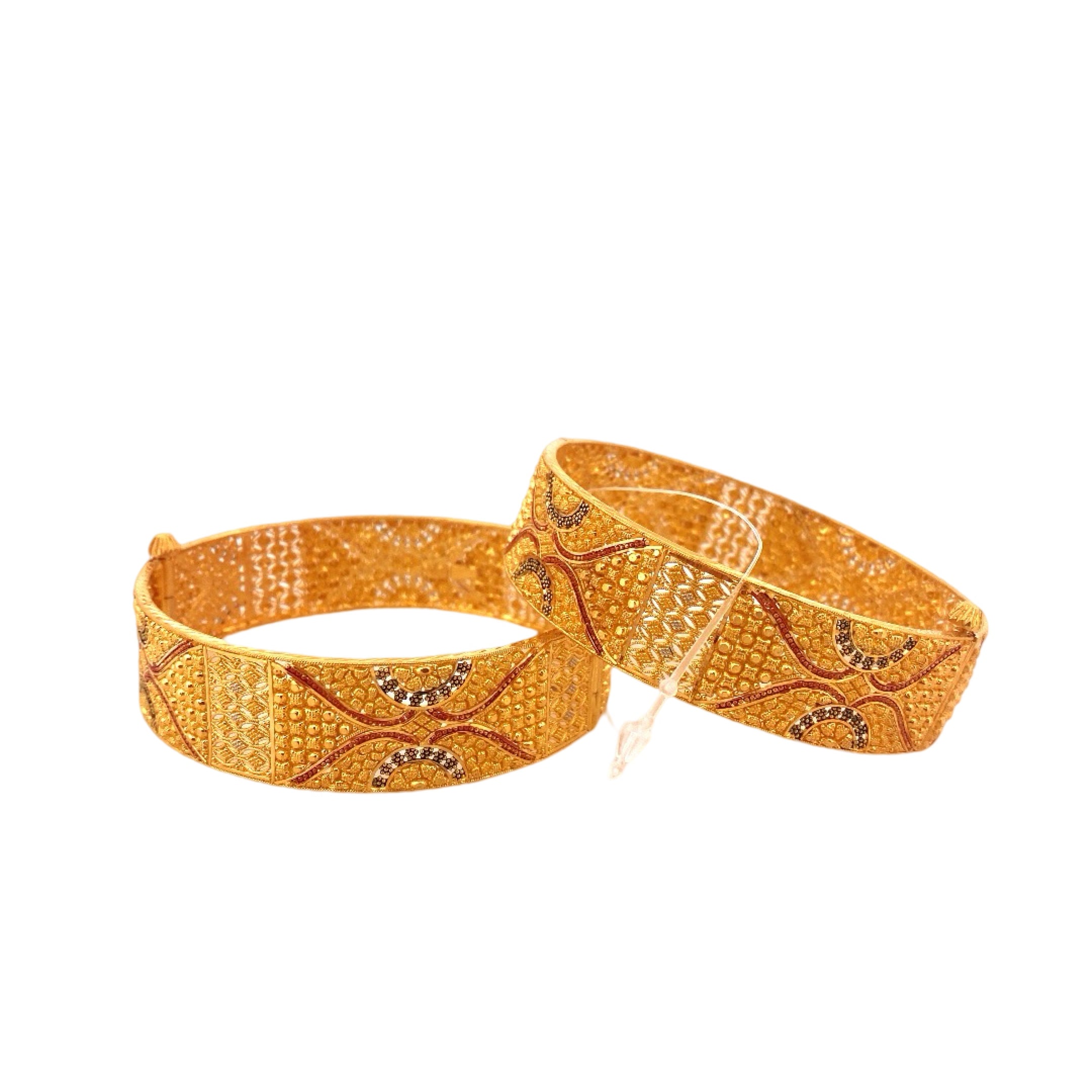 22K Gold Designer 2 Pieces Set Of Ladies Screw Bangles