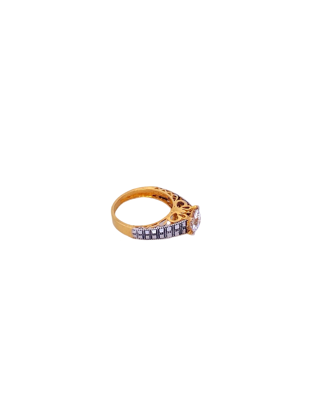 22K Gold CZ Solitaire Designer Ladies Ring
