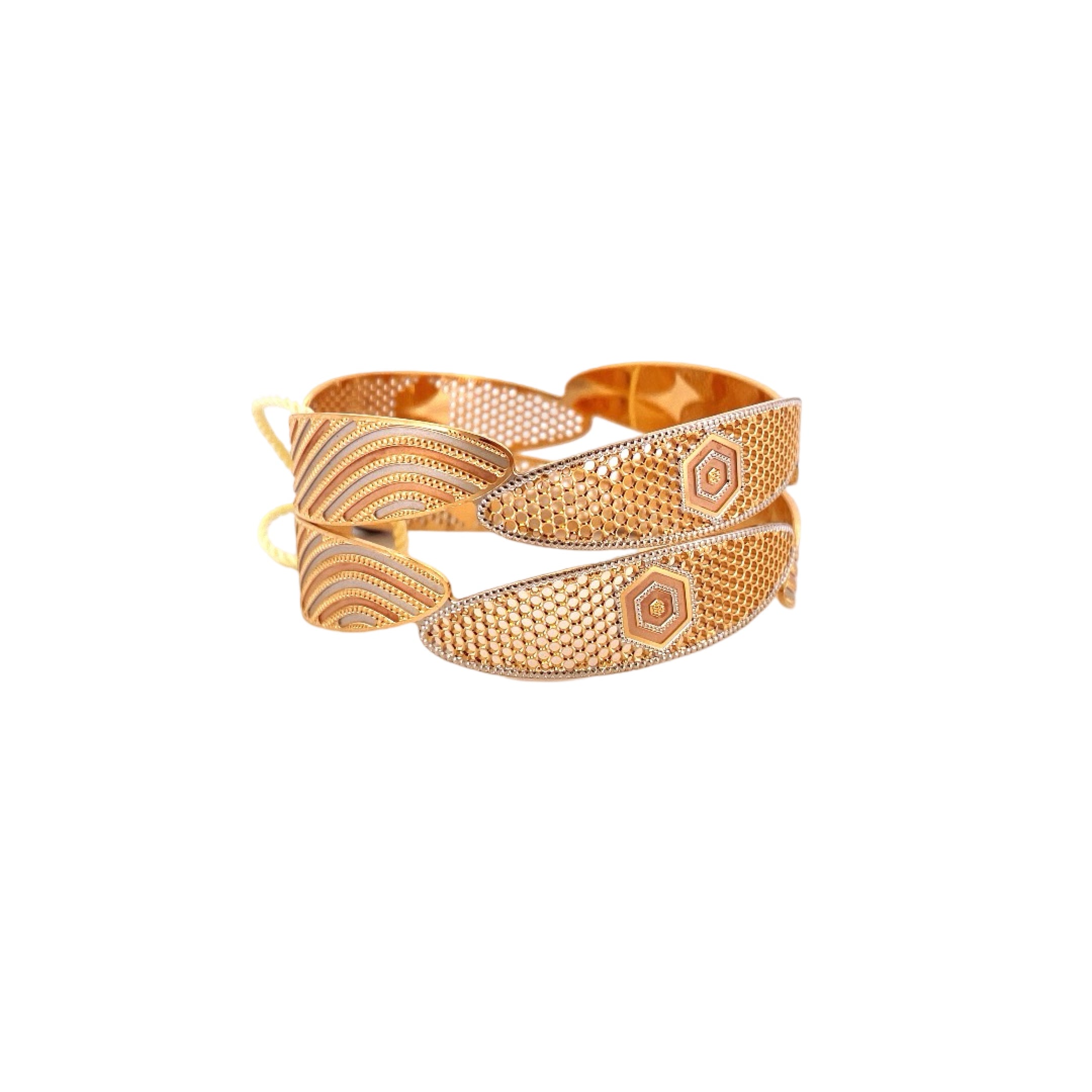 22K Gold Tri-tone Designer 2 Pieces Set Of Bangles