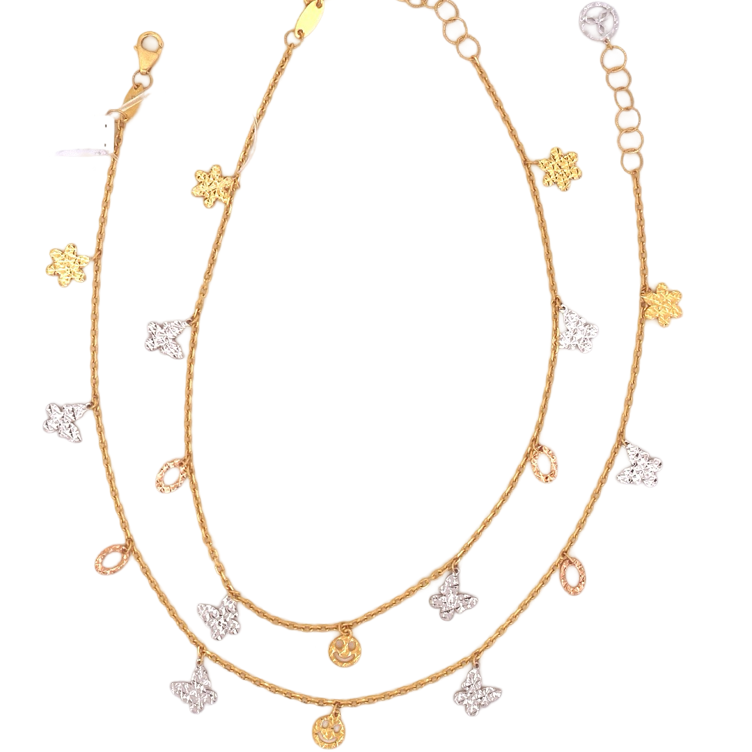 22K Gold Tri-tone Designer Ladies Anklet