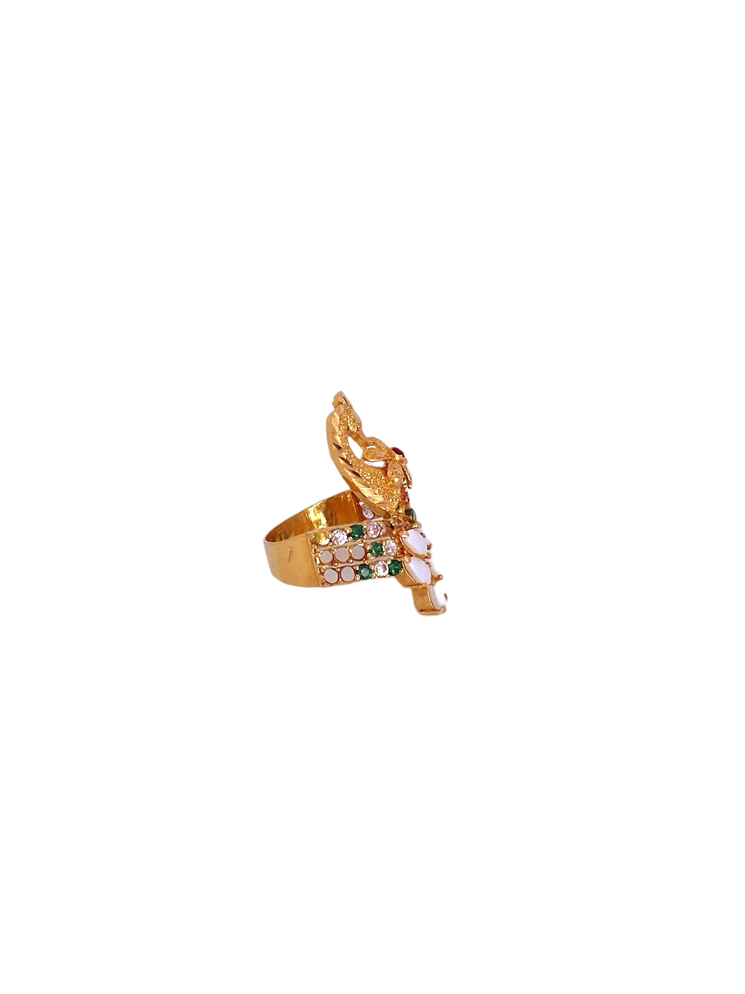 22K Gold Multi-colour CZ Peacock Designer Ladies Ring