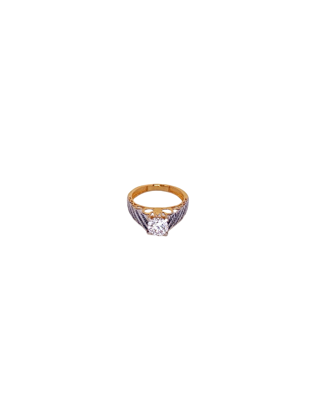 22K Gold CZ Solitaire Designer Ladies Ring
