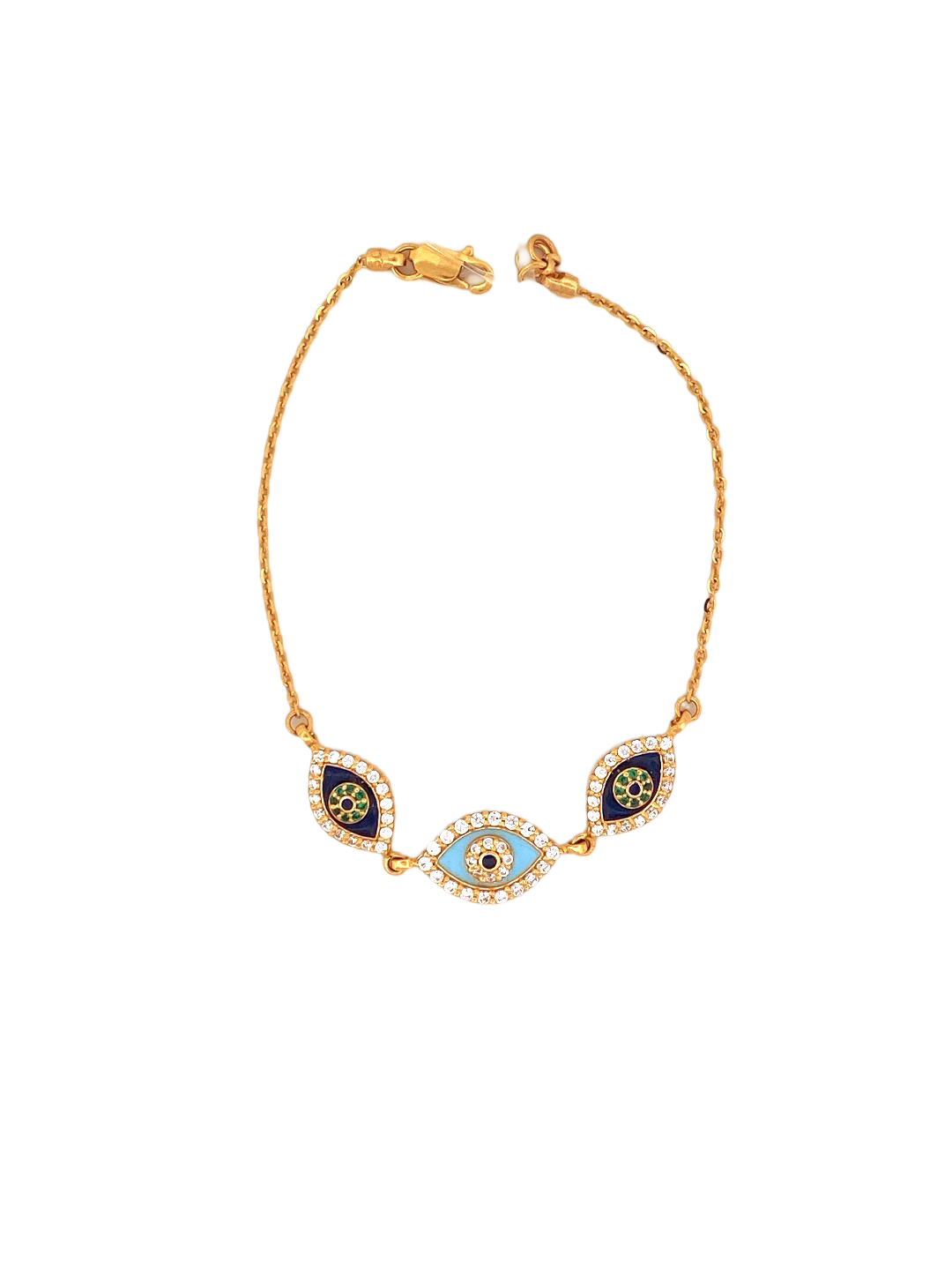 22K Gold CZ Evil Eye Designer Ladies Bracelet