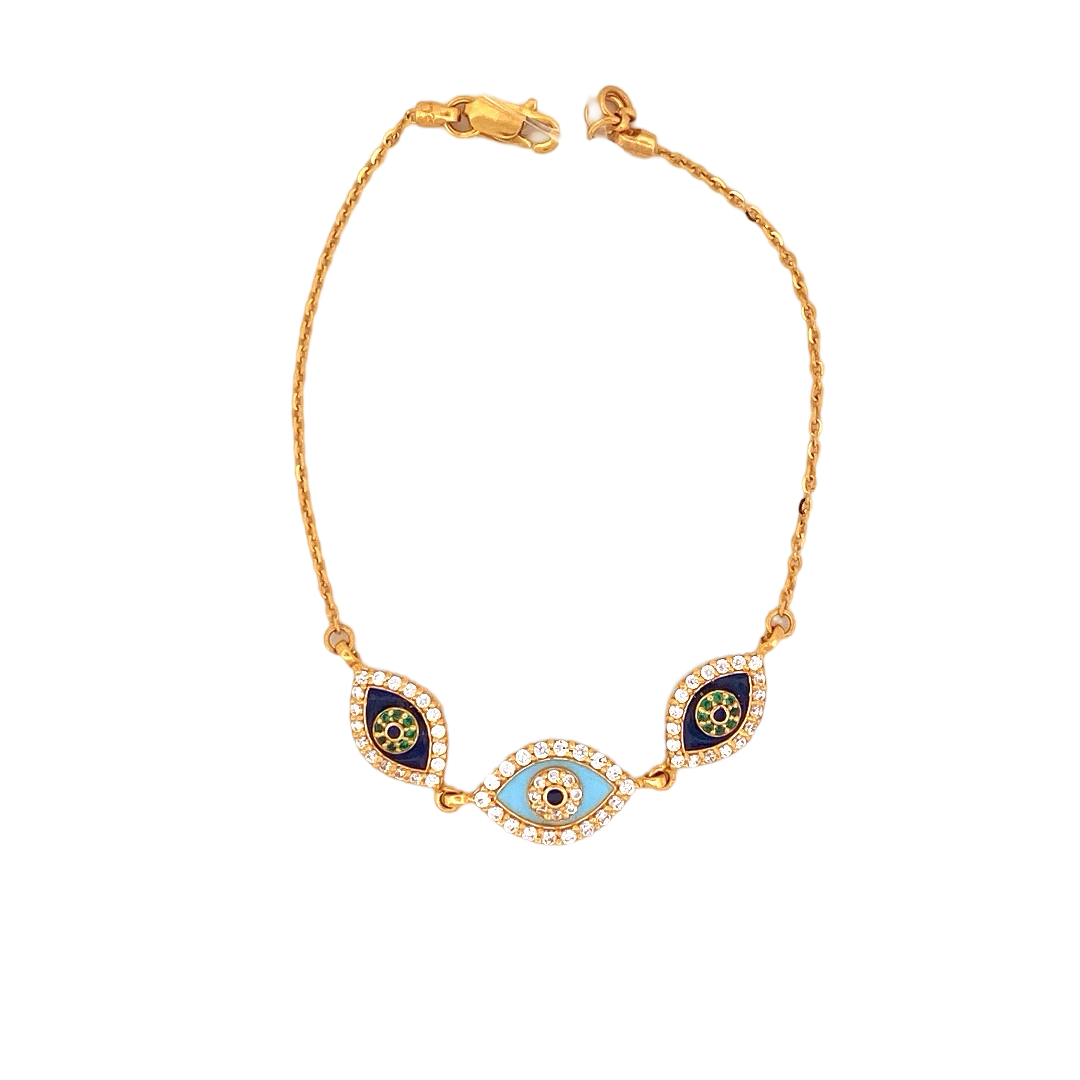 22K Gold CZ Evil Eye Designer Ladies Bracelet