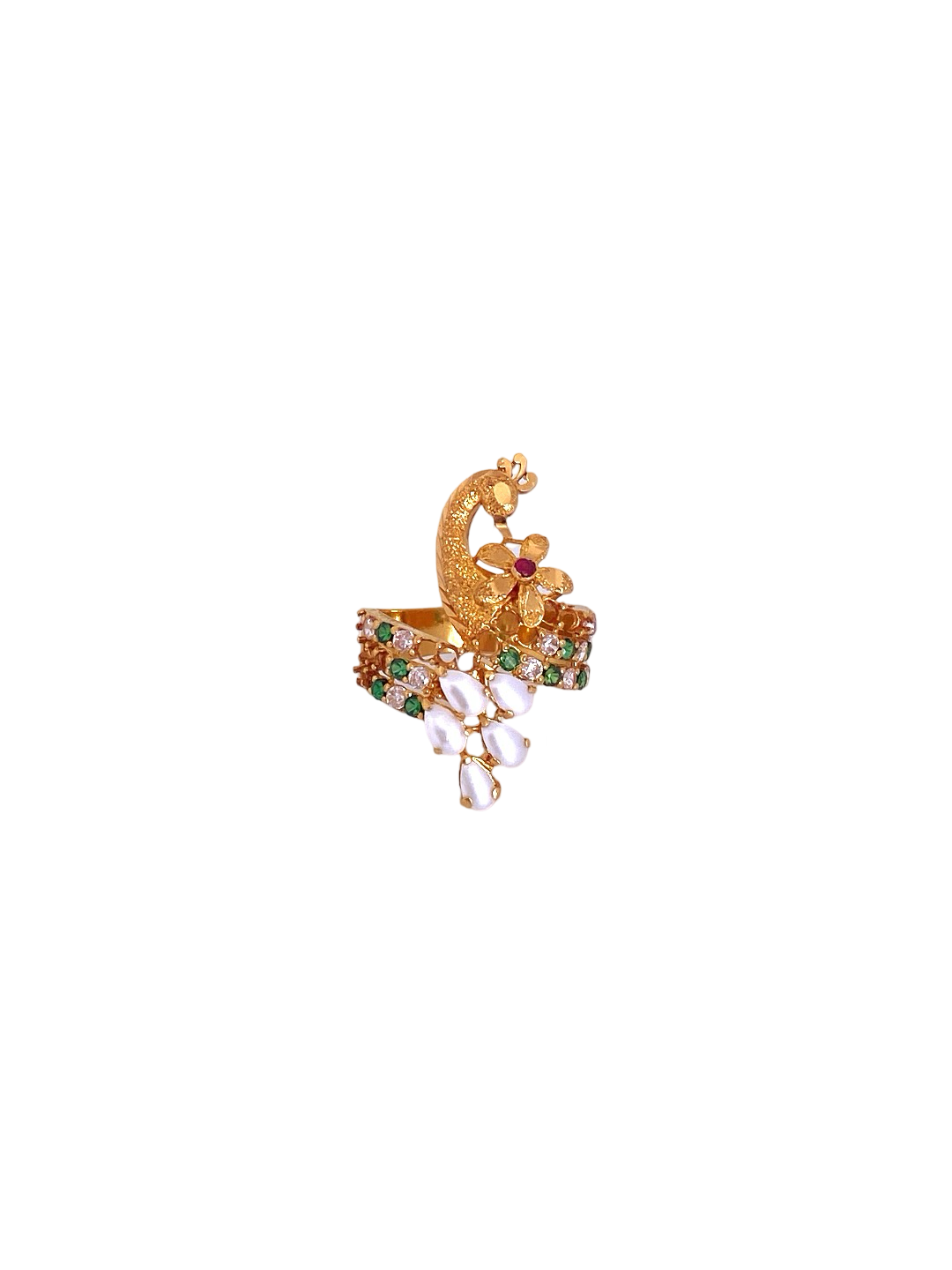 22K Gold Multi-colour CZ Peacock Designer Ladies Ring