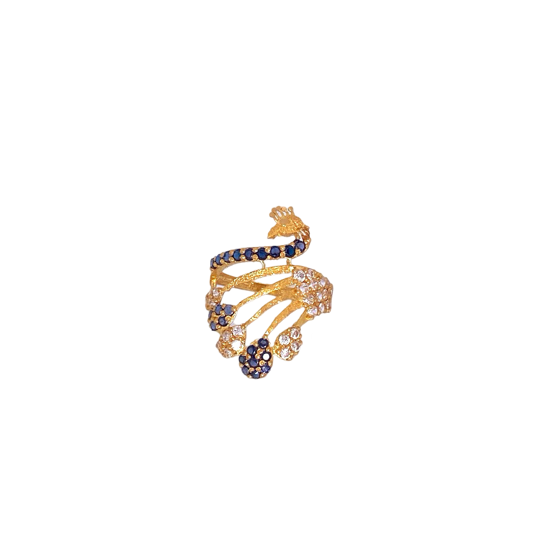 22K Gold CZ Peacock Designer Ladies Ring