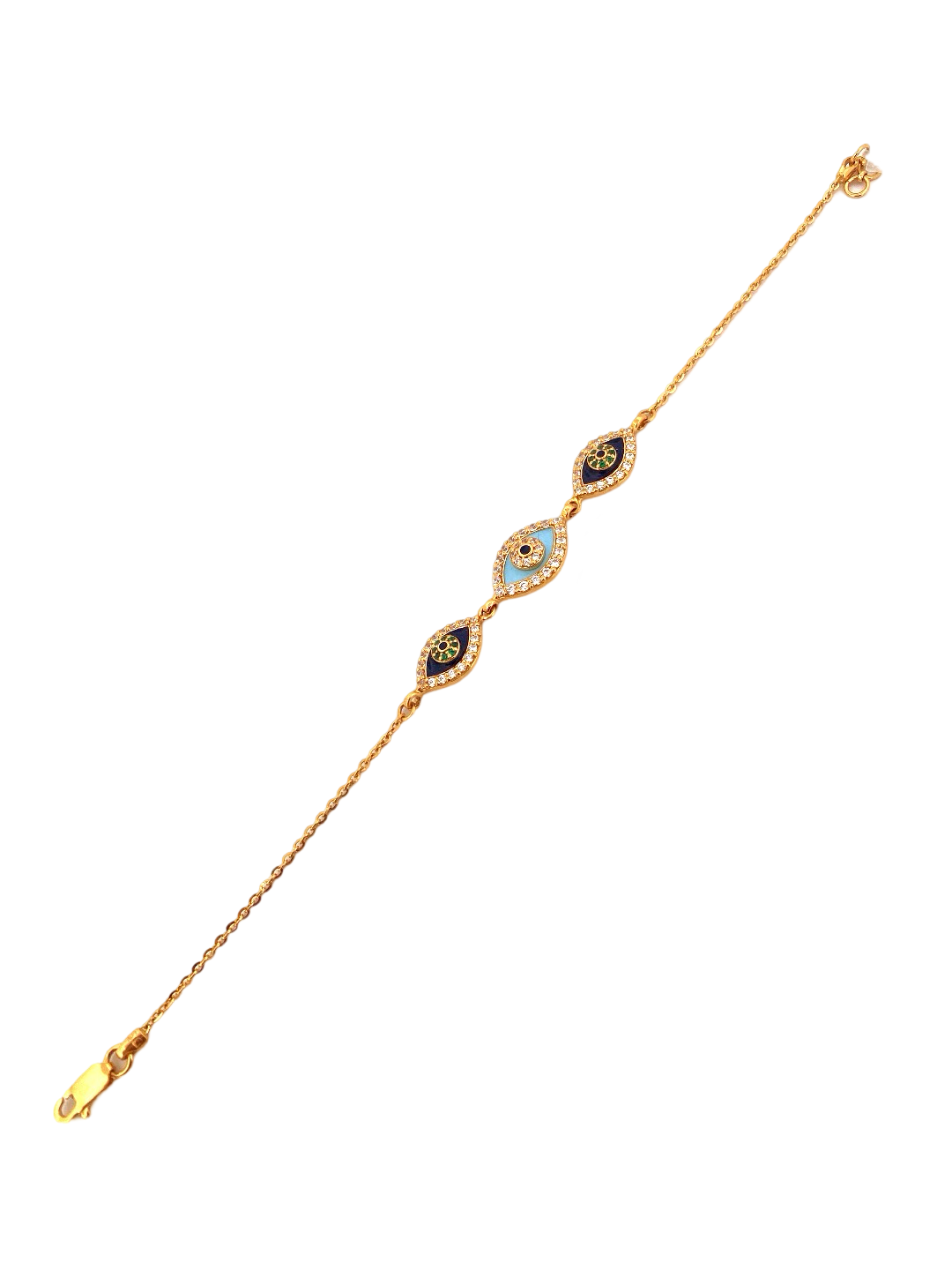 22K Gold CZ Evil Eye Designer Ladies Bracelet