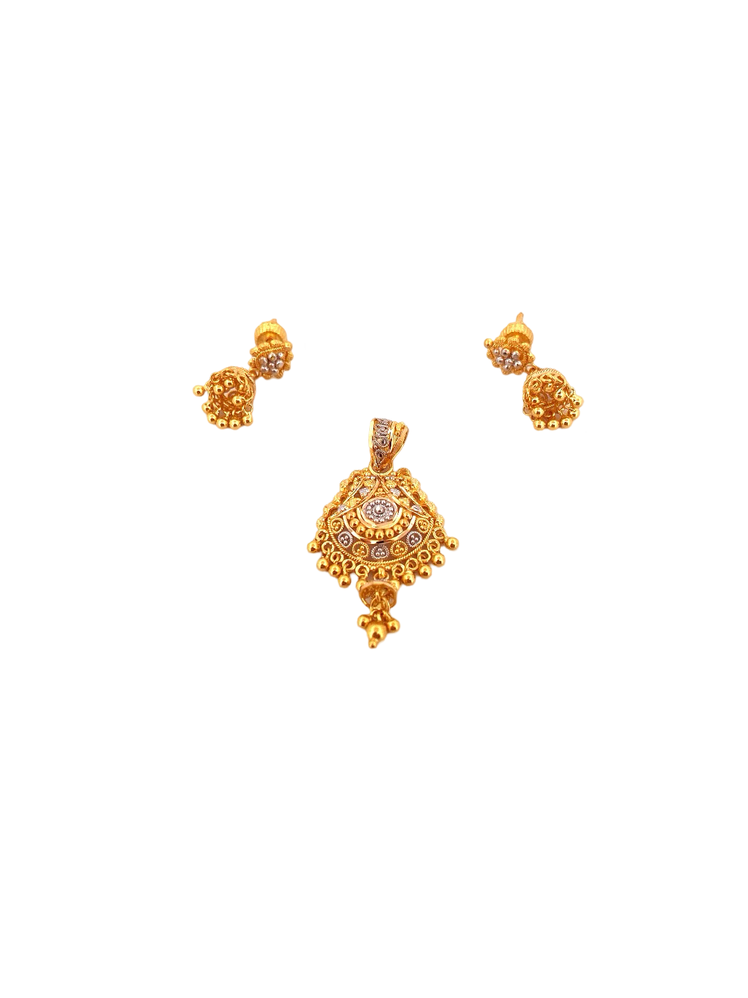 22K Gold Two-tone Designer Pendant Set