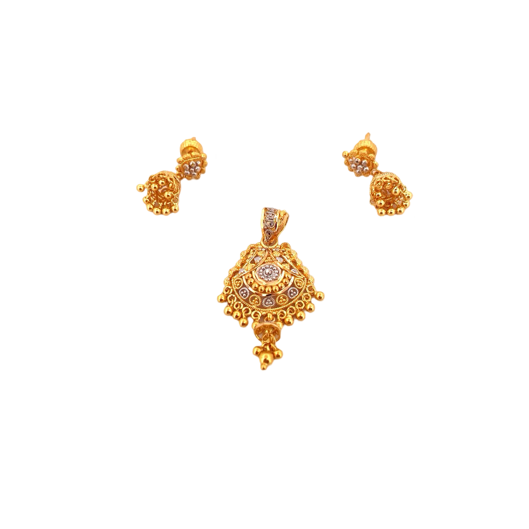 22K Gold Two-tone Designer Pendant Set