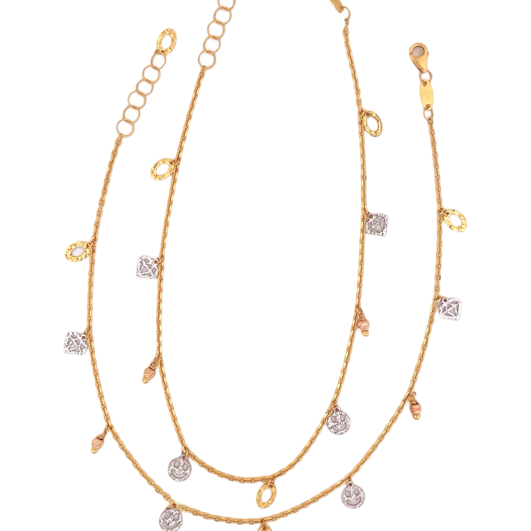 22K Gold Tri-tone Designer Ladies Anklet