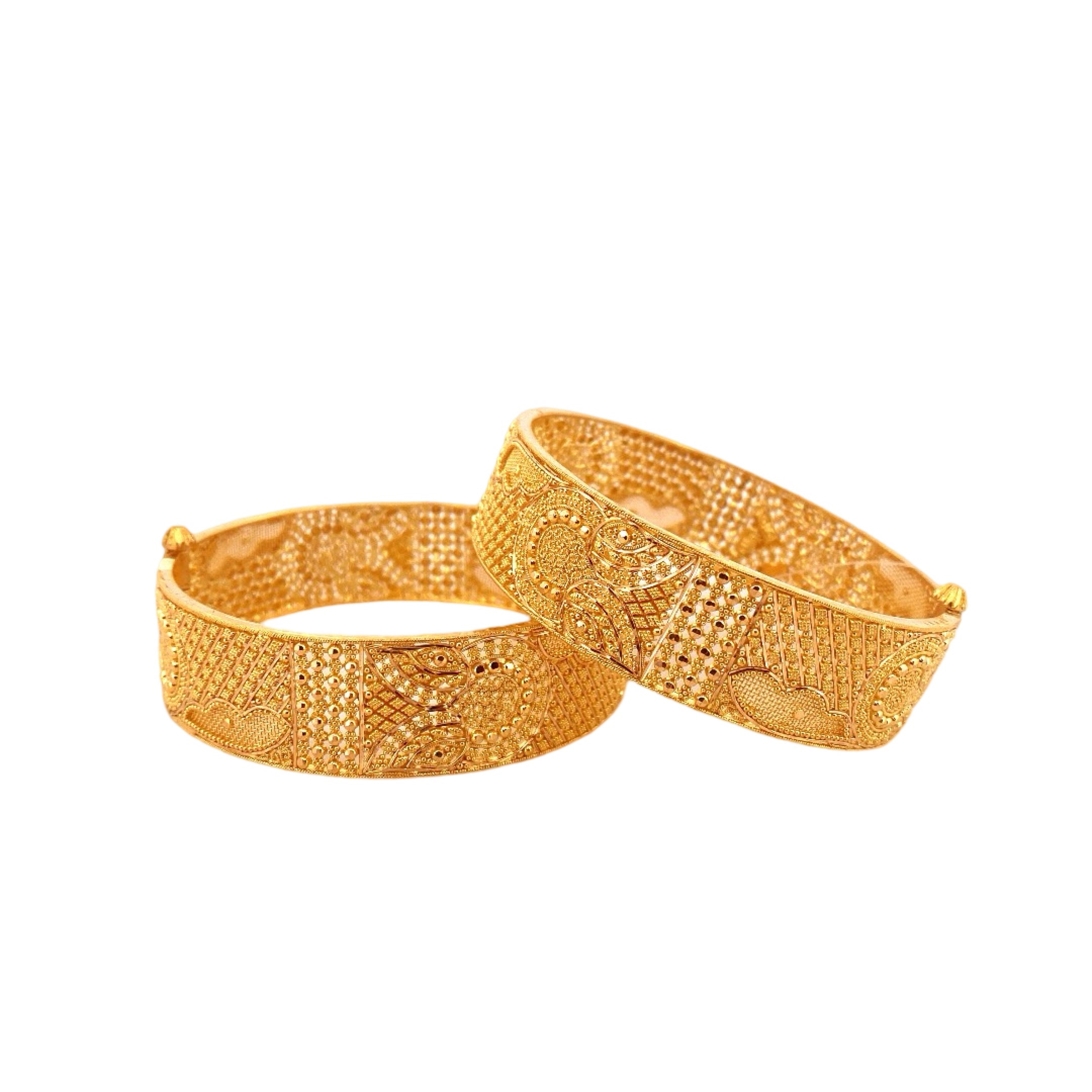 22K Gold Designer 2 Pieces Set Of Ladies Screw Bangles